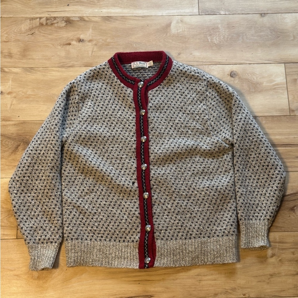 L.L. Bean Gray Cardigan with Red Trim